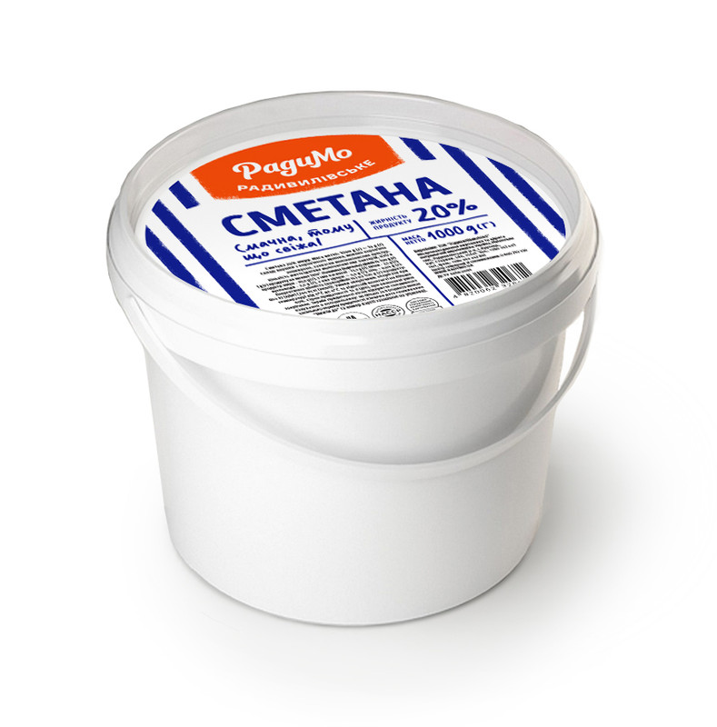 Сметана РАДИМО 20%, 1000 г., відро пластикове